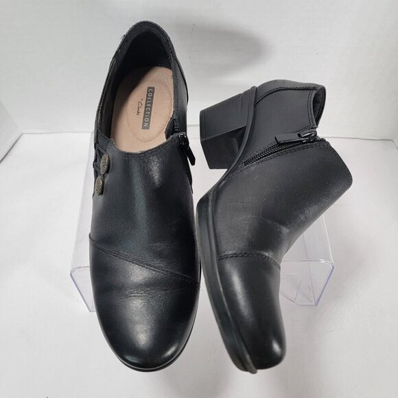 Clarks womens 8 Emslie Warren Slip On Loafer Black Leather Office Mid Heel - Picture 6 of 11